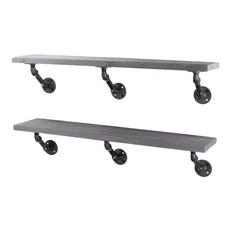 RESTORE Riverstone Grey 36 in. Shelves with Angled Brackets by Pipe Decor