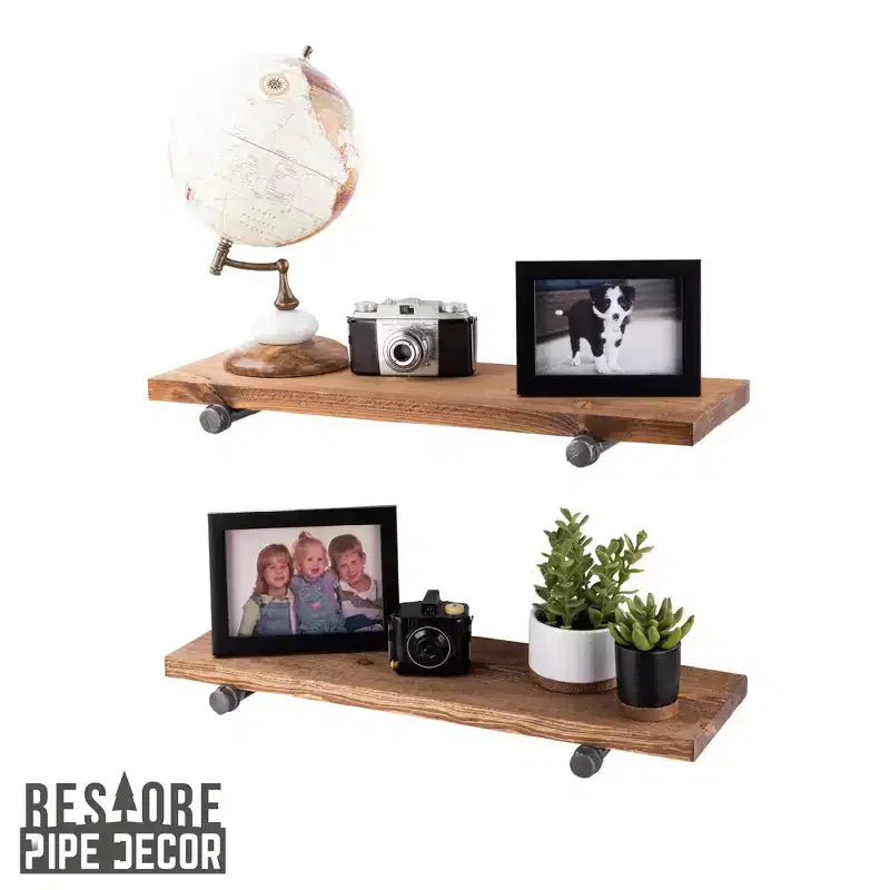 Mensole a muro Autumn Brown con staffe diritte, set da 2 mensole