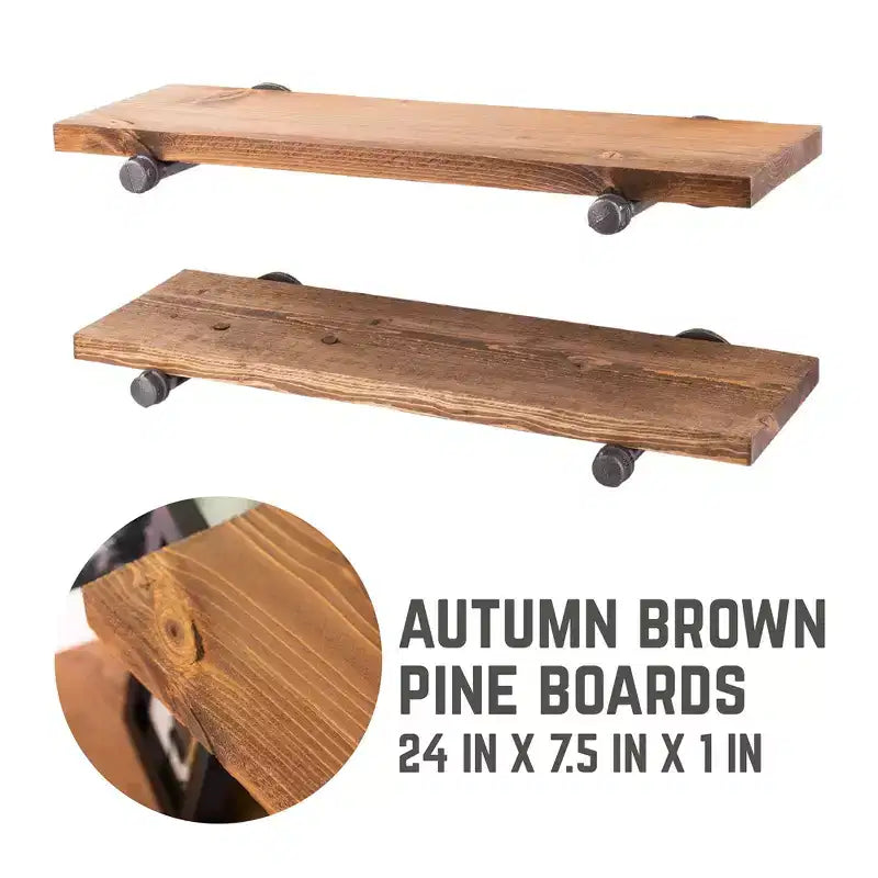 Mensole a muro Autumn Brown con staffe diritte, set da 2 mensole