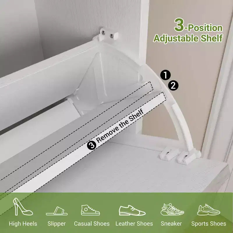 Scarpiera stretta a 4 cassetti con gambe in metallo, Nero e Rovere / Bianco e Grigio / Bianco e Rovere, Contiene 32 paia