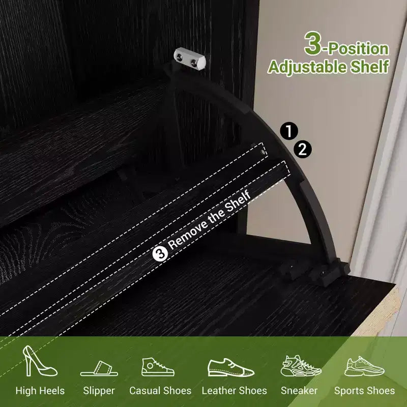 Scarpiera stretta a 4 cassetti con gambe in metallo, Nero e Rovere / Bianco e Grigio / Bianco e Rovere, Contiene 32 paia