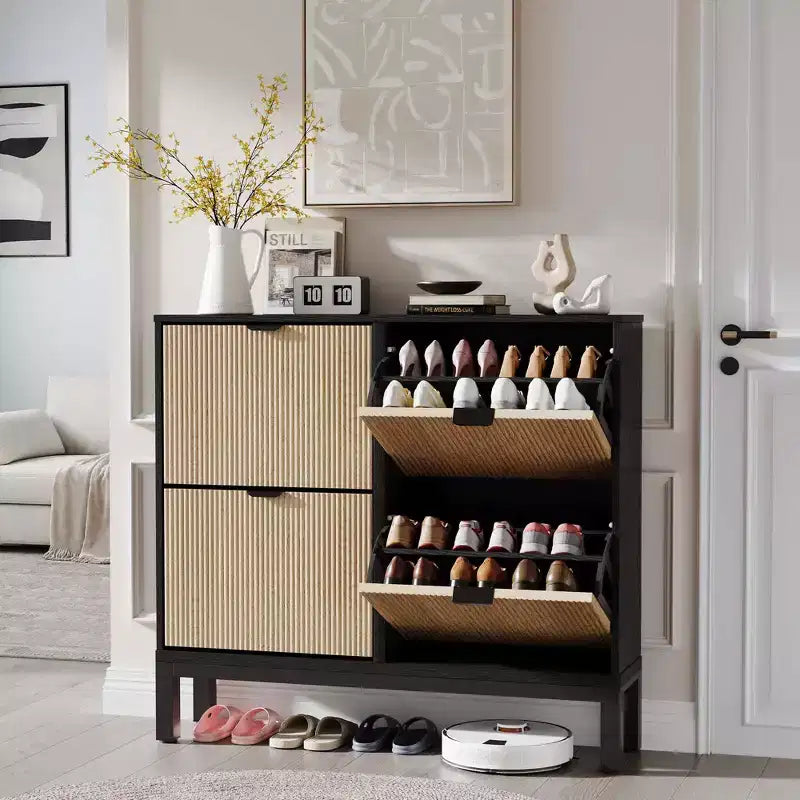 TruAIR 4-Drawer Shoe Cabinet - Narrow Freestanding Entryway Organizer with Metal Legs for Hallway/Foyer