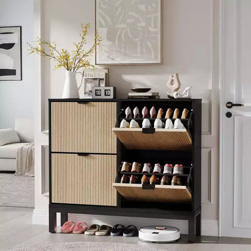 TruAIR 4-Drawer Shoe Cabinet - Narrow Freestanding Entryway Organizer with Metal Legs for Hallway/Foyer