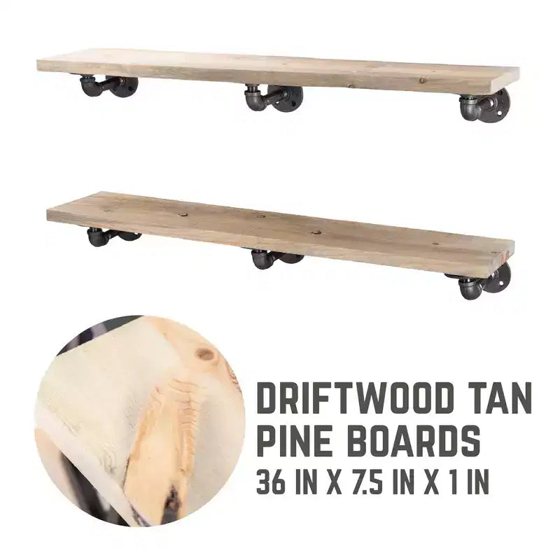 Set di mensole da parete a 2 ripiani, stile a L, colore Driftwood Tan, 36 pollici