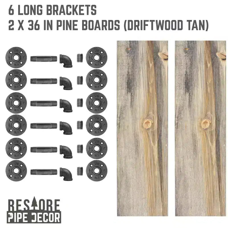 Set di mensole da parete a 2 ripiani, stile a L, colore Driftwood Tan, 36 pollici