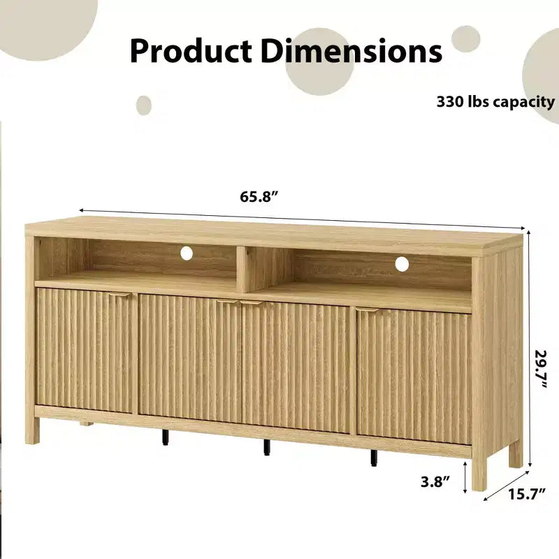 Credenza scanalata in bianco antico / noce / colore legno, armadio a 4 ante