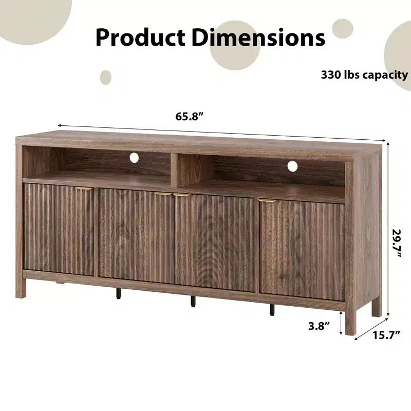 Credenza scanalata in bianco antico / noce / colore legno, armadio a 4 ante