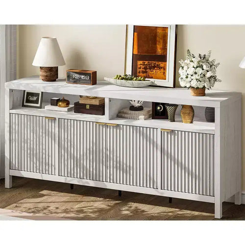 Fluted Sideboard Cabinet 65.8 Inch, 4-Door Buffet with Storage for Dining Room