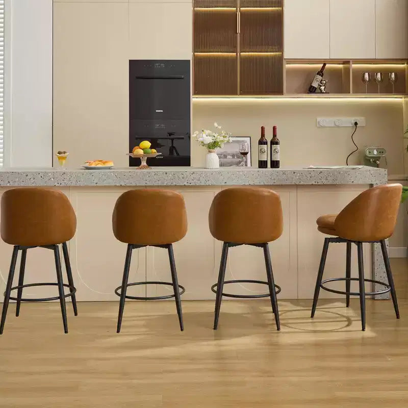 Set di 2 sgabelli da bar girevoli, in pelle sintetica e lino, schienale basso, nero e grigio / marrone / marrone e beige
