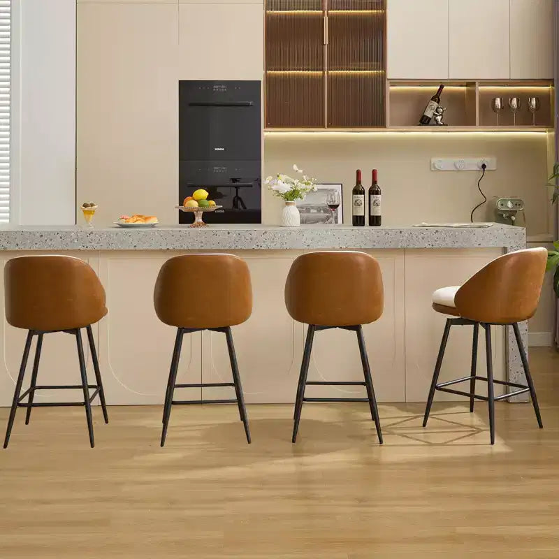 Set di 2 sgabelli da bar girevoli, in pelle sintetica e lino, schienale basso, nero e grigio / marrone / marrone e beige