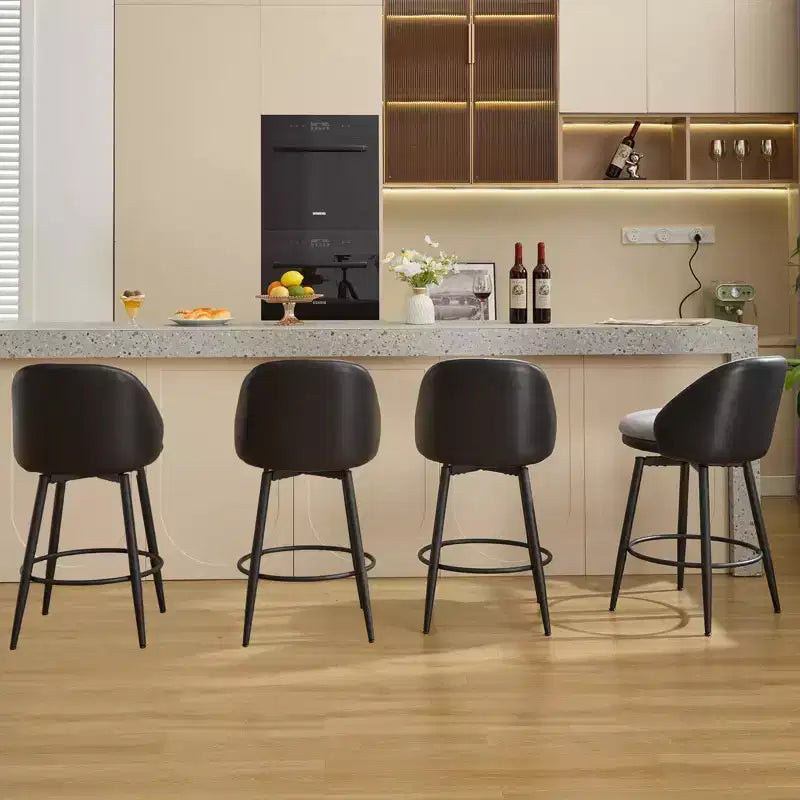Set di 2 sgabelli da bar girevoli, in pelle sintetica e lino, schienale basso, nero e grigio / marrone / marrone e beige