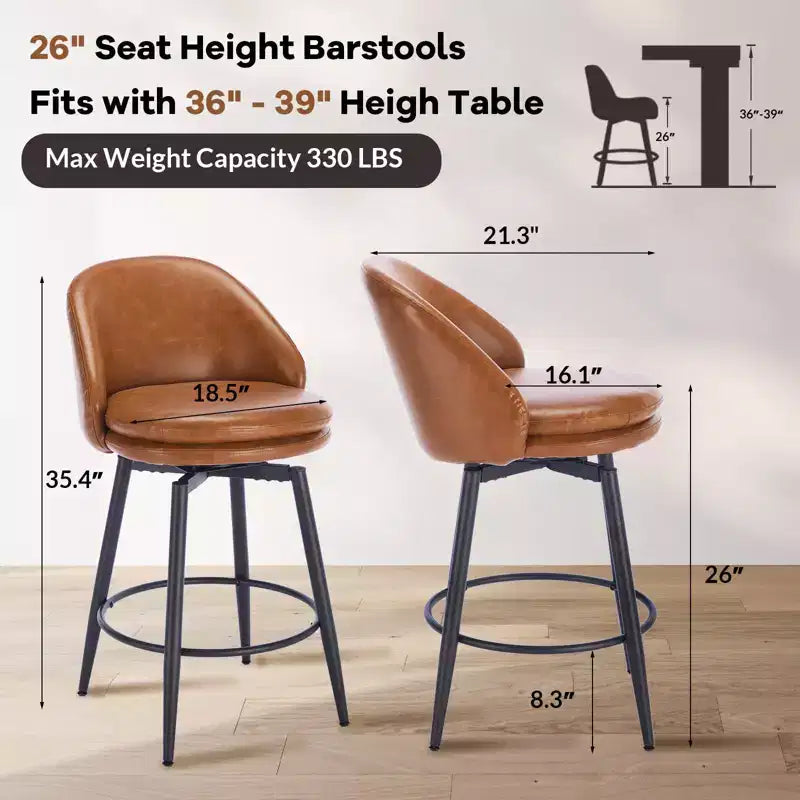 Set di 2 sgabelli da bar girevoli, in pelle sintetica e lino, schienale basso, nero e grigio / marrone / marrone e beige