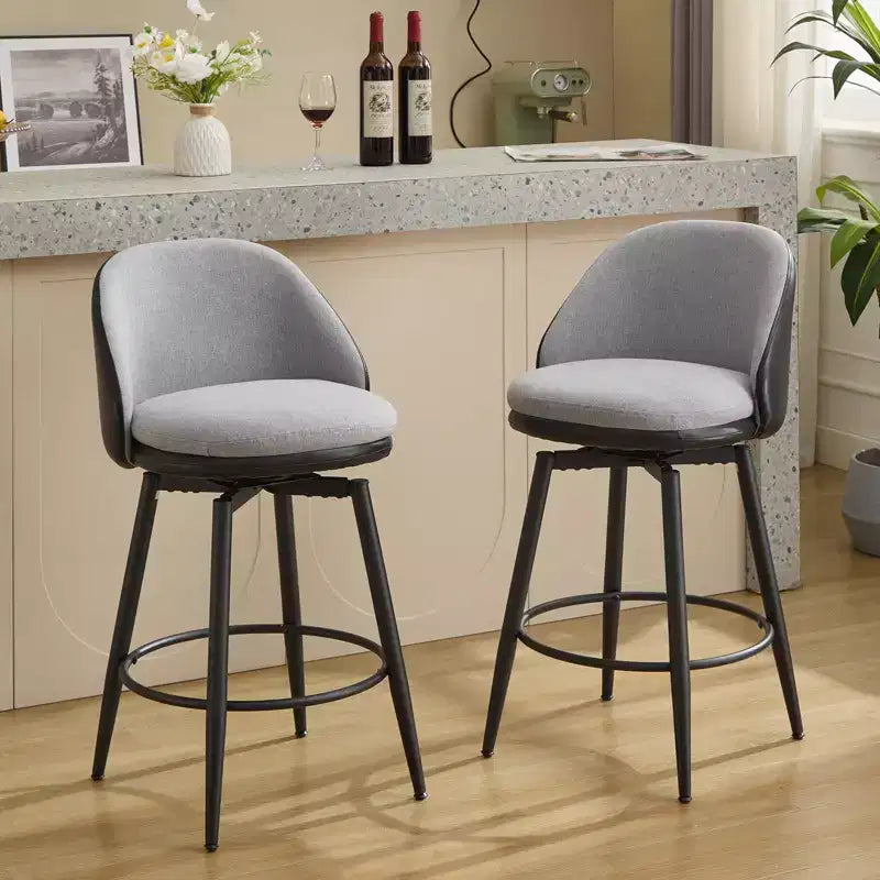 TruAIR 26 Bar Stools Set of 2 - Modern Swivel Counter Stools with Back & PU Leather for Kitchen Island