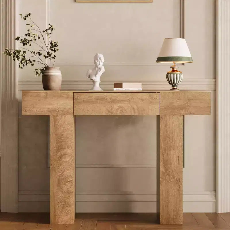 Consolle rettangolare con cassetto in legno naturale/rovere – Stile Industrial Farmhouse, montaggio a 1 persona