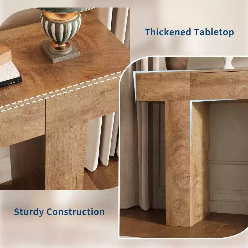 Consolle rettangolare con cassetto in legno naturale/rovere – Stile Industrial Farmhouse, montaggio a 1 persona