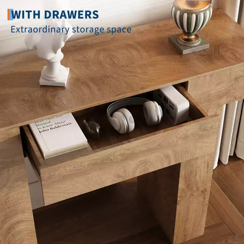 Consolle rettangolare con cassetto in legno naturale/rovere – Stile Industrial Farmhouse, montaggio a 1 persona