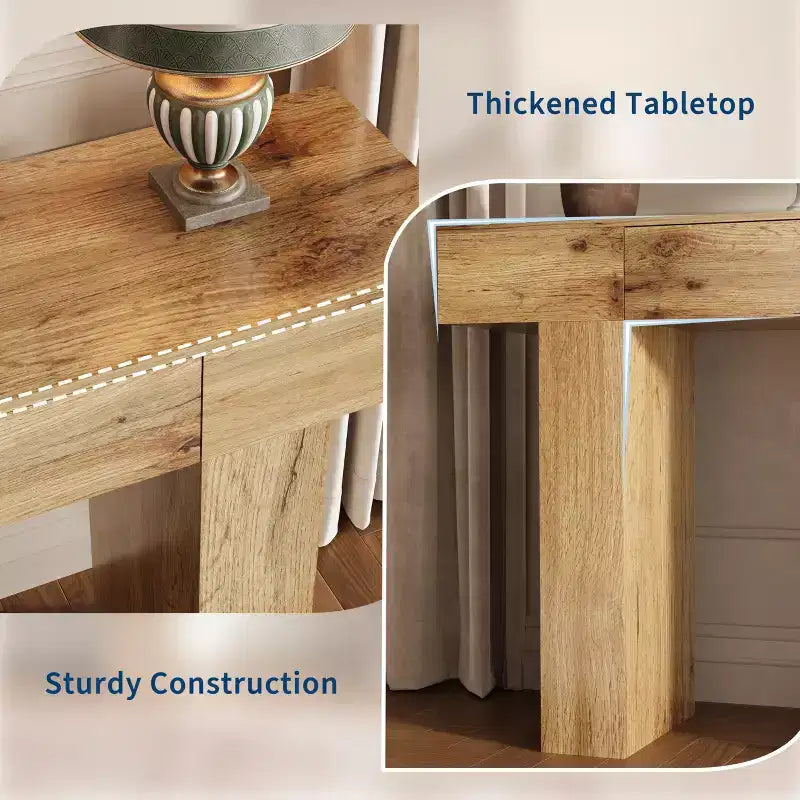 Consolle rettangolare con cassetto in legno naturale/rovere – Stile Industrial Farmhouse, montaggio a 1 persona