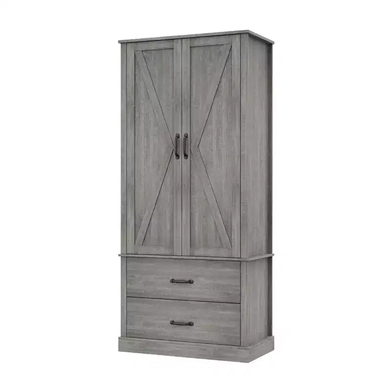 Dispensa da Cucina Coloniale, 2 Ante e 2 Cassetti, Ripiani Regolabili, Grigio Pastorale / Bianco Anticato