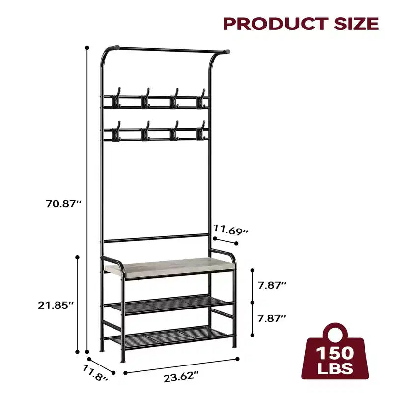 Panca da ingresso 4 in 1 con appendiabiti e 8 ganci, marrone/grigio
