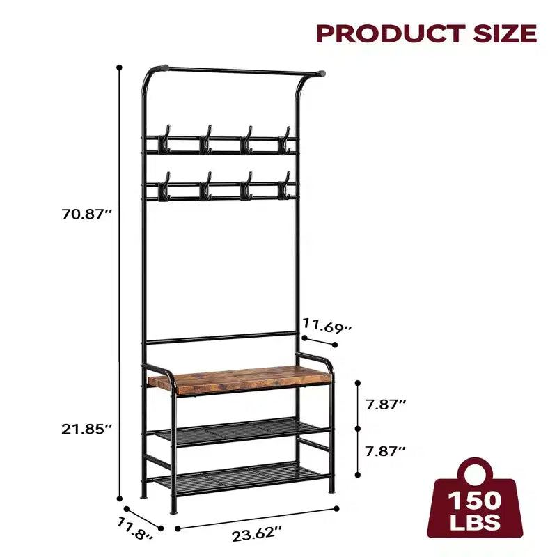 Panca da ingresso 4 in 1 con appendiabiti e 8 ganci, marrone/grigio