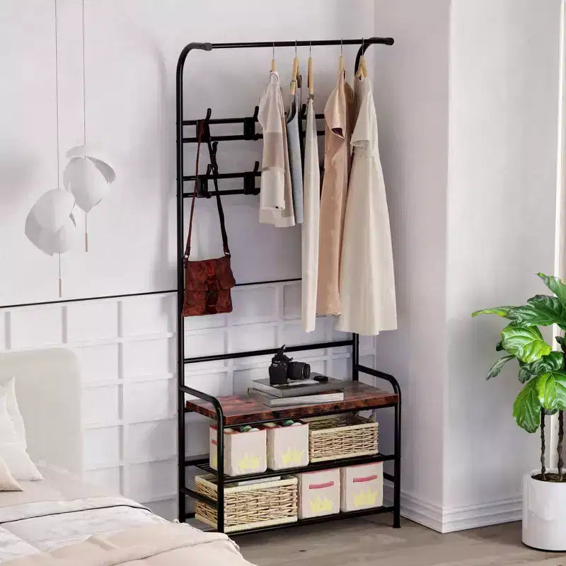 Panca da ingresso 4 in 1 con appendiabiti e 8 ganci, marrone/grigio