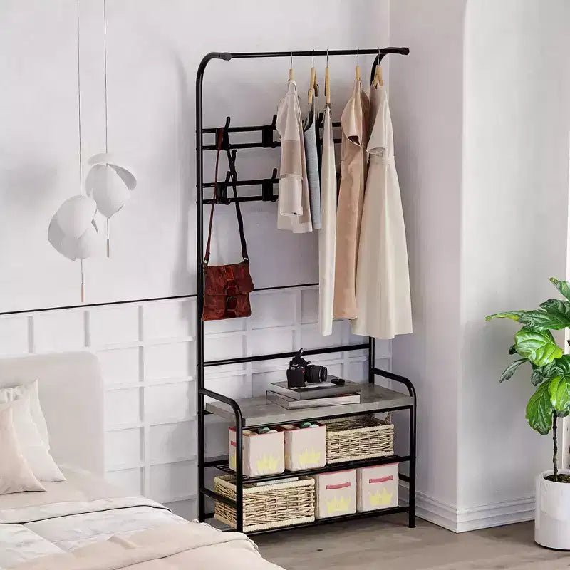 Panca da ingresso 4 in 1 con appendiabiti e 8 ganci, marrone/grigio
