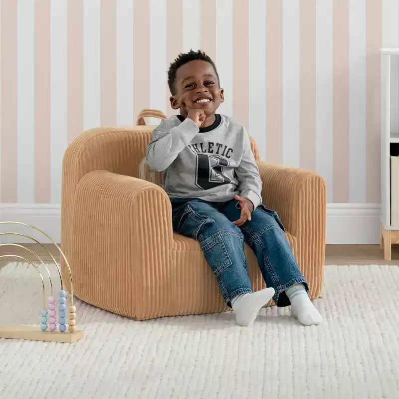 Poltrona in velluto a coste beige per bambini, 1 posto
