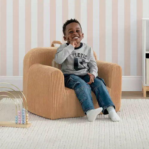 Poltrona in velluto a coste beige per bambini, 1 posto
