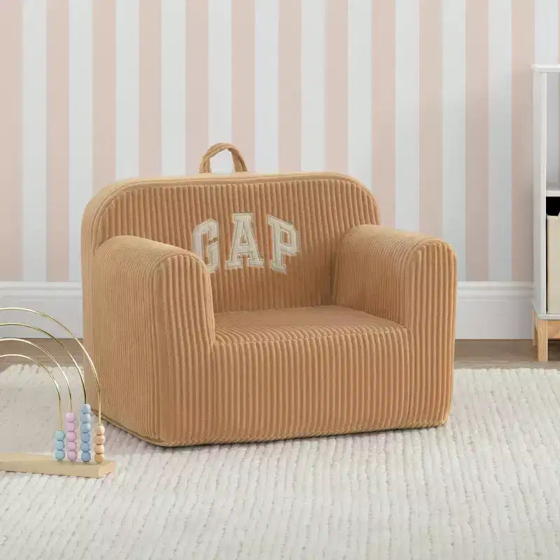 Poltrona in velluto a coste beige per bambini, 1 posto