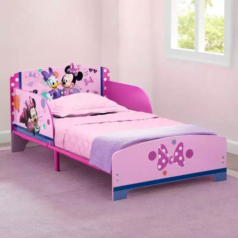 Lettino per Bambini Stampa Personaggio Rosa, Struttura in Legno, 1 Bambino