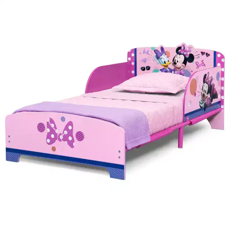 Lettino per Bambini Stampa Personaggio Rosa, Struttura in Legno, 1 Bambino