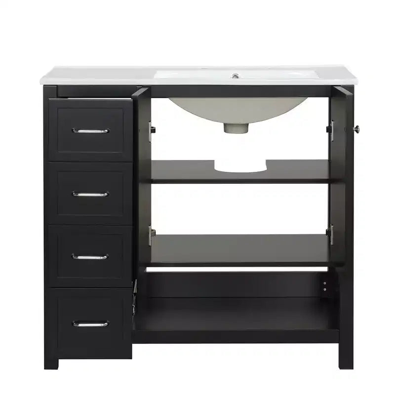 Mobile da Bagno Monovasca Autoportante Nero / Grigio da 90 cm
