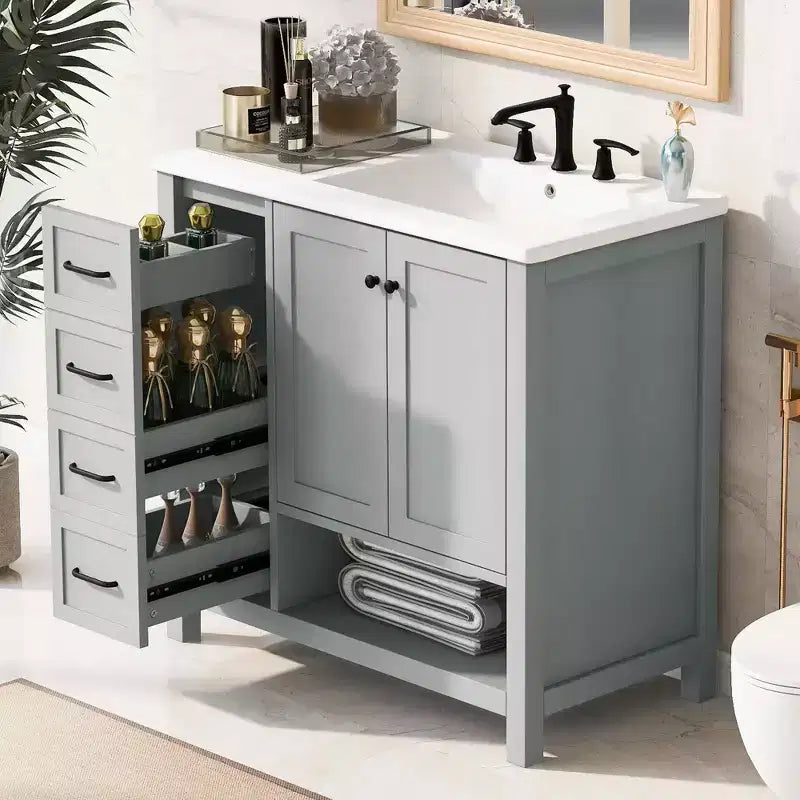 Mobile da Bagno Monovasca Autoportante Nero / Grigio da 90 cm