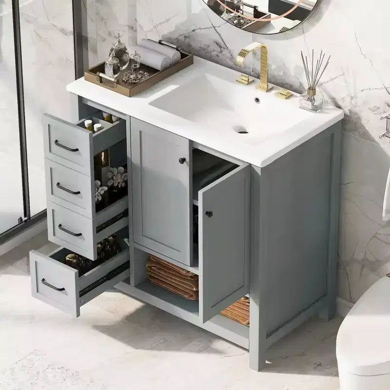 Mobile da Bagno Monovasca Autoportante Nero / Grigio da 90 cm