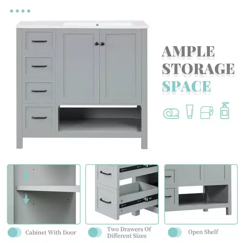 Mobile da Bagno Monovasca Autoportante Nero / Grigio da 90 cm