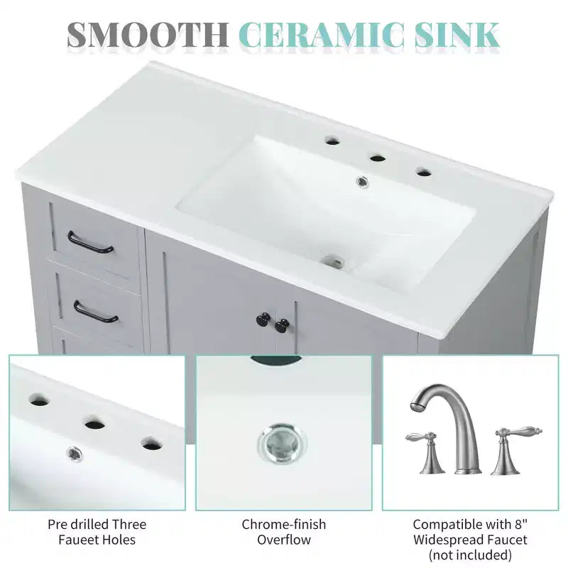 Mobile da Bagno Monovasca Autoportante Nero / Grigio da 90 cm