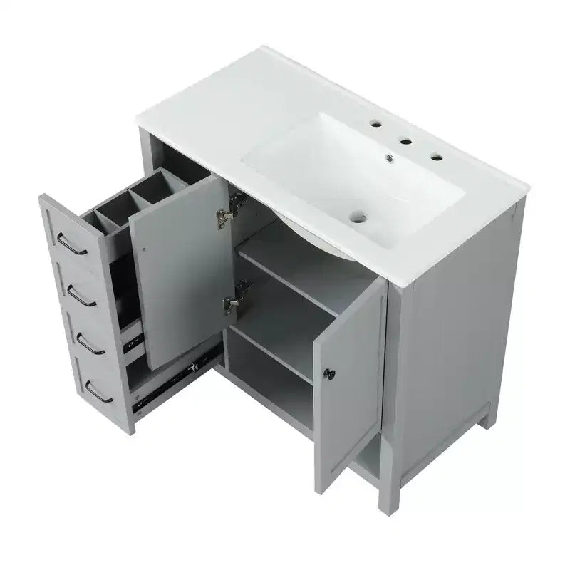 Mobile da Bagno Monovasca Autoportante Nero / Grigio da 90 cm