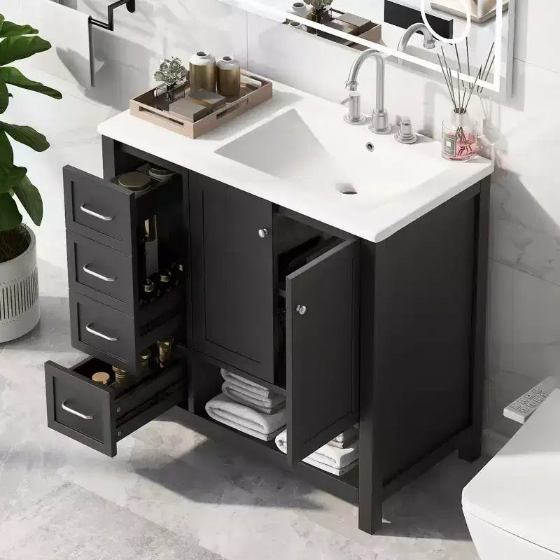 Mobile da Bagno Monovasca Autoportante Nero / Grigio da 90 cm
