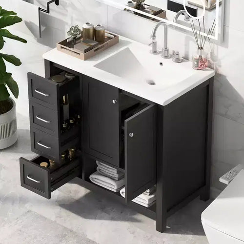 Mobile da Bagno Monovasca Autoportante Nero / Grigio da 90 cm