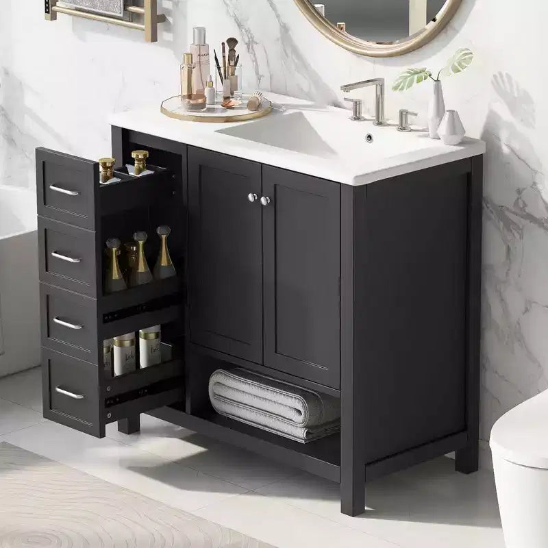 Mobile da Bagno Monovasca Autoportante Nero / Grigio da 90 cm