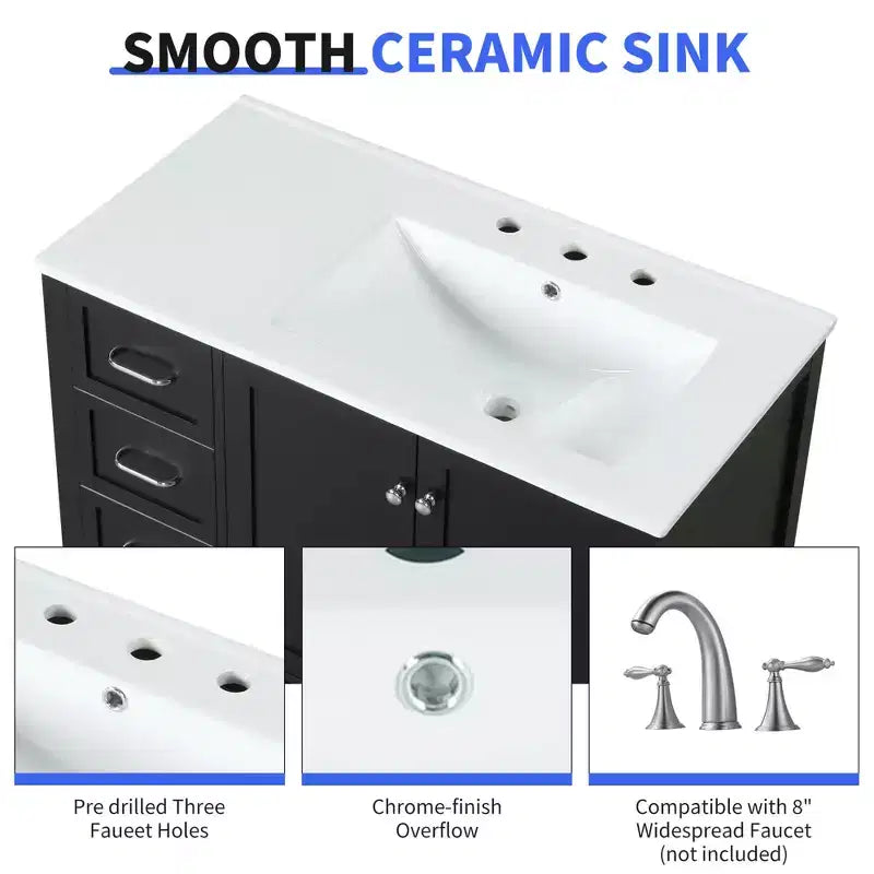 Mobile da Bagno Monovasca Autoportante Nero / Grigio da 90 cm