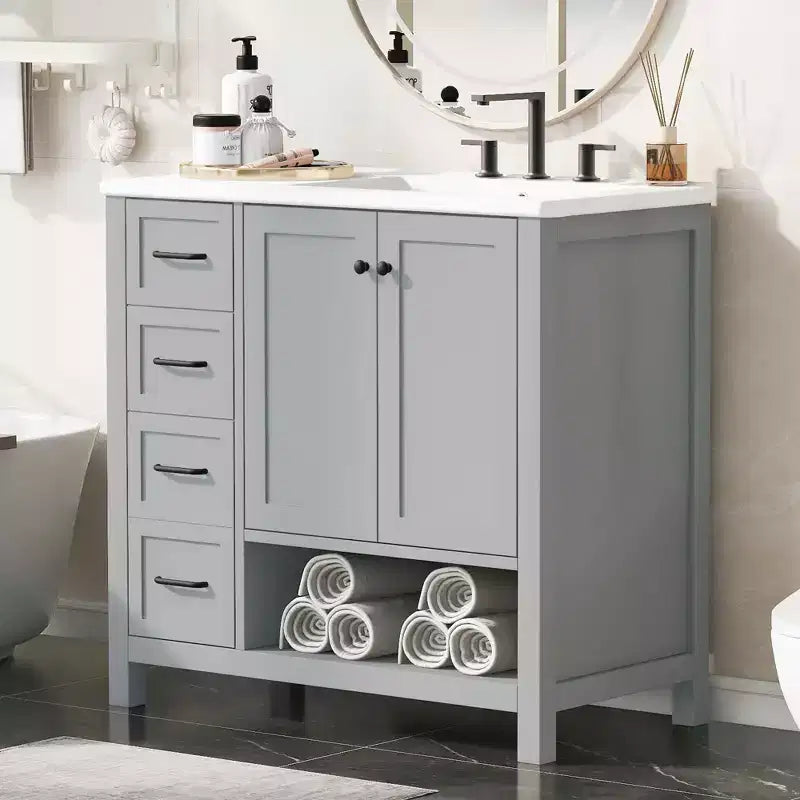 Mobile da Bagno Monovasca Autoportante Nero / Grigio da 90 cm