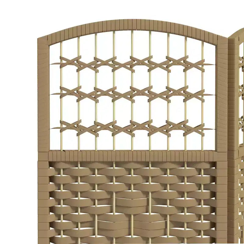 Divisorio Pieghevole a 3 Pannelli Marrone / Grigio Scuro / Legno Naturale / Bianco – Fibra Intrecciata, Schermo per la Privacy Individuale