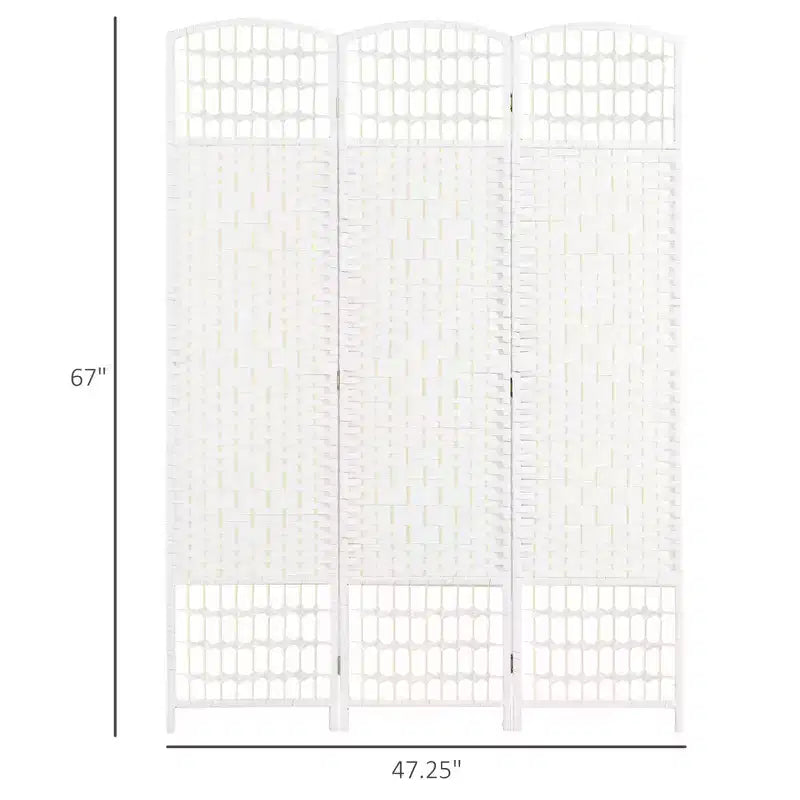 Divisorio Pieghevole a 3 Pannelli Marrone / Grigio Scuro / Legno Naturale / Bianco – Fibra Intrecciata, Schermo per la Privacy Individuale