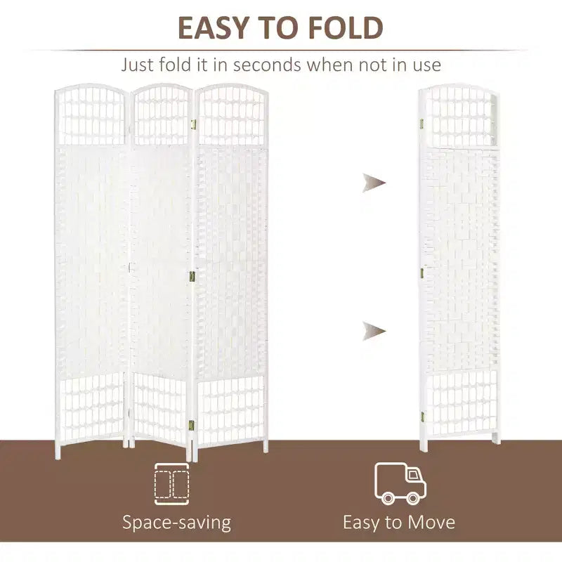 Divisorio Pieghevole a 3 Pannelli Marrone / Grigio Scuro / Legno Naturale / Bianco – Fibra Intrecciata, Schermo per la Privacy Individuale