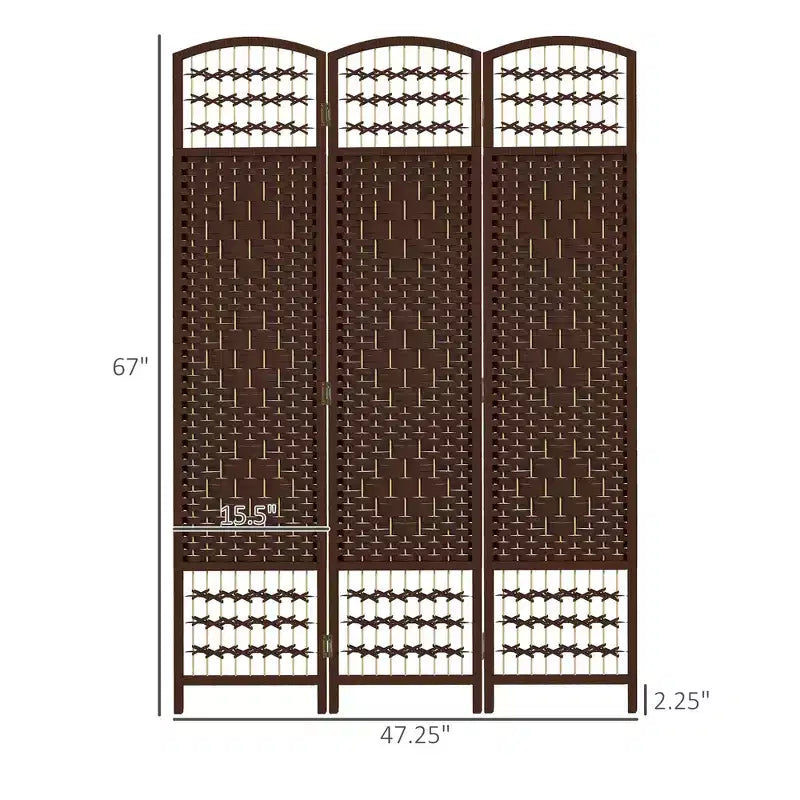 Divisorio Pieghevole a 3 Pannelli Marrone / Grigio Scuro / Legno Naturale / Bianco – Fibra Intrecciata, Schermo per la Privacy Individuale
