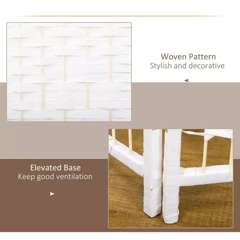 Divisorio Pieghevole a 3 Pannelli Marrone / Grigio Scuro / Legno Naturale / Bianco – Fibra Intrecciata, Schermo per la Privacy Individuale