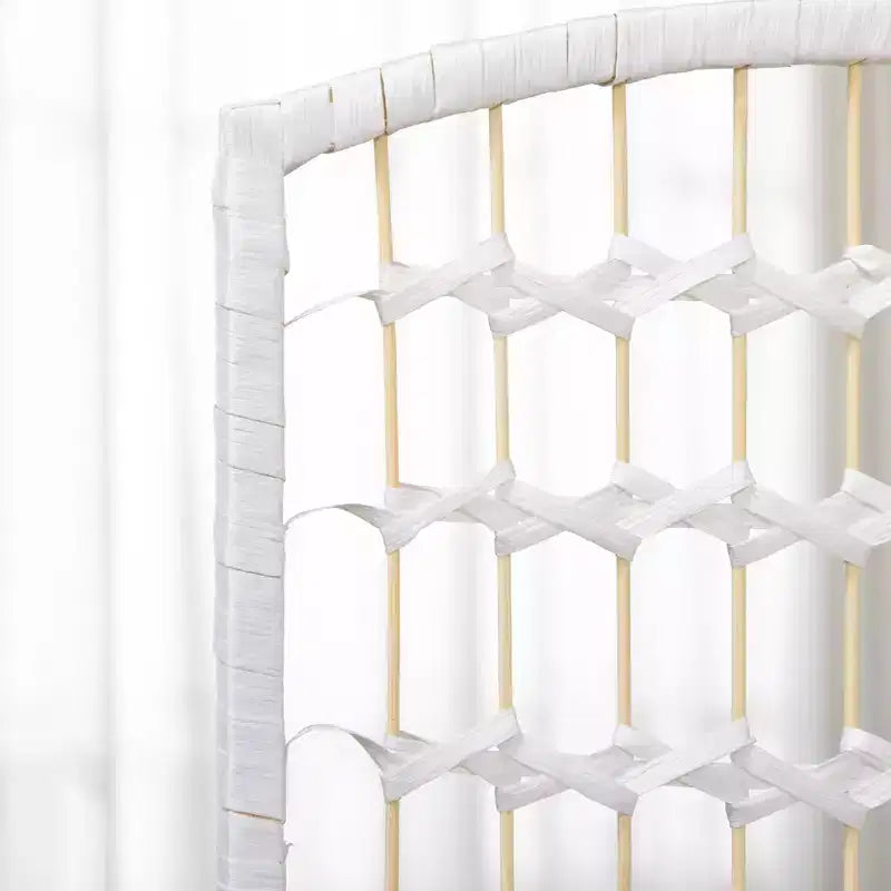 Divisorio Pieghevole a 3 Pannelli Marrone / Grigio Scuro / Legno Naturale / Bianco – Fibra Intrecciata, Schermo per la Privacy Individuale