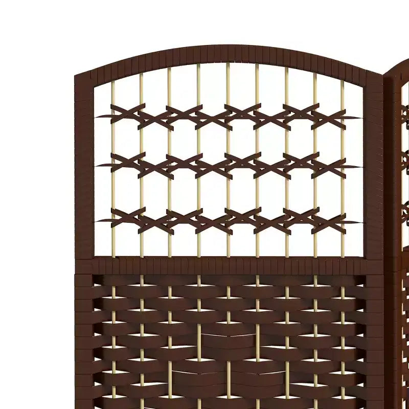 Divisorio Pieghevole a 3 Pannelli Marrone / Grigio Scuro / Legno Naturale / Bianco – Fibra Intrecciata, Schermo per la Privacy Individuale