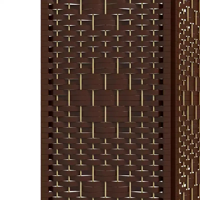 Divisorio Pieghevole a 3 Pannelli Marrone / Grigio Scuro / Legno Naturale / Bianco – Fibra Intrecciata, Schermo per la Privacy Individuale